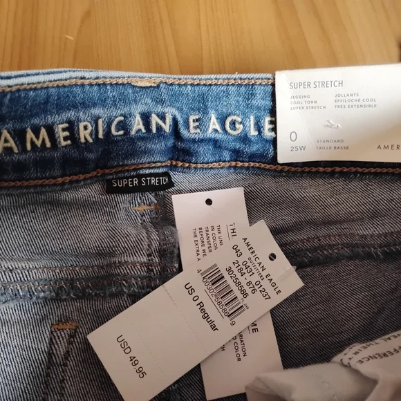 American Eagle Light Blue Ripped Jegging Super Stretch Jeans Size 0 25w - Picture 7 of 9
